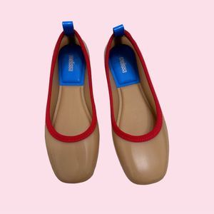 Melissa Shoes Lance PVC Jelly Flat Square Slip-On Size 8 nude Red Blue Work